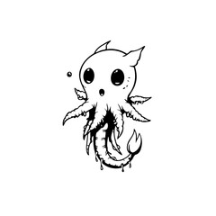 Charming octopus creature in monochrome, adorable design with unique details and playful expression for digital art