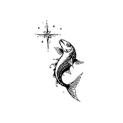 Whimsical nautical illustration featuring a fish gazing at a shining star symbolic journey hope and dreams