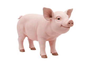 Isolated Smiling Pink Piglet Standing