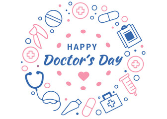 Happy Doctor's Day Circular Medical Icons with Heart and Tools