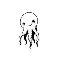 A charming cartoon octopus: a simple black and white drawing brings the sea creature to life with endearing design