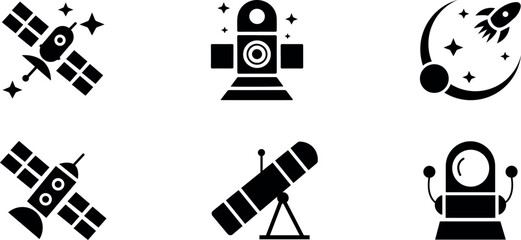 Set of space exploration icons isolated on white background for science