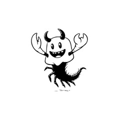 Whimsical horned character with crab claws and spider legs vector illustration design template logo artwork