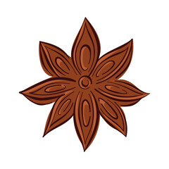 Star anise spice with petal segment in flat style. Perfect for culinary logo, spice shop packaging, herbal product decoration and botanical illustration.