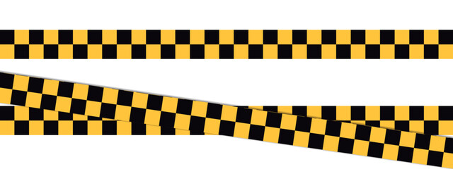 Checkered pattern caution tape vector illustration for decorative border, warning tape, or background design featuring clear, contrasting squares suitable for graphic elements and layouts.