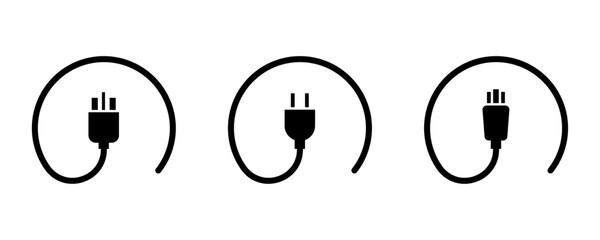 Power plug and cable connection vector icons illustrating diverse electrical standards, and universal compatibility for electronic devices, and power supply needs.
