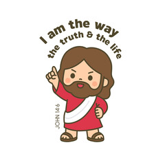 Cartoon Jesus with “I Am the Way, the Truth, and the Life” Quote Holding Up Hand – John 14:6 Christian