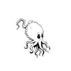 Adorable monochrome octopus illustration showcases charming sea creature with big eyes and playful tentacles design
