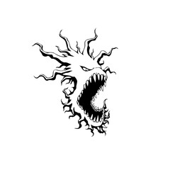 Fearsome mythical creature with sharp teeth graphic illustration symbolizing dark folklore and fantasy world monsters and magic