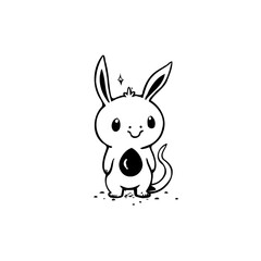 Cute cartoon bunny with big ears and a sweet smile in a black and white sketch