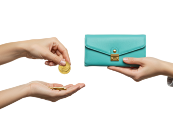 Isolated Hands Exchanging Coins and Wallet