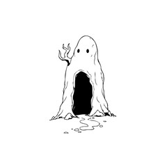 Obraz premium Mystical cave entrance illustrated with spooky character emanating wonder and the promise of adventure