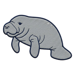 Fototapeta premium A charming embroidered manatee showcases its gentle nature and unique aquatic form, perfect for educational or whimsical designs.