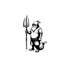 Obraz premium Mystical sea creature illustration with a trident and a beard ready for adventure or battle deep under the ocean