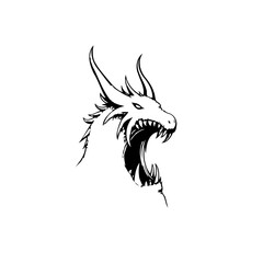 Majestic dragon head line art showcases fantasy creature concept art vector drawing with powerful allure