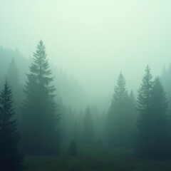 Pine forest in fog. AI generative.