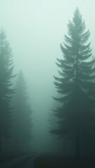 Pine forest in fog. Background. AI generative.