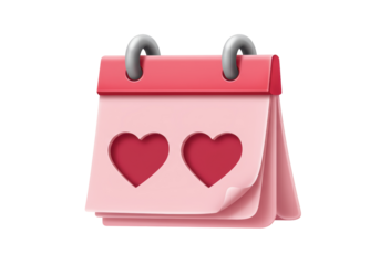 Isolated Pink Calendar with Heart Cutouts Celebrating Love