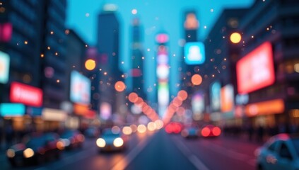 City in the evening, lights. Blurred background. AI generative.