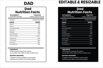 Dad nutrition facts, nutrition facts, food label, calorie chart, protein infographic, healthy eating, vitamin chart, editable template, diet plan, meal prep nutrition, food packaging label