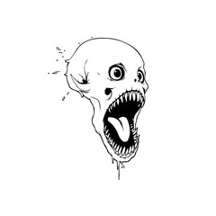 Creepy skull scream in black and white, a chilling vector illustration conveying horror and fear