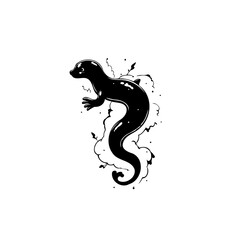Elegant illustration of a black salamander with soft smoke, a stunning silhouette with artistic rendering