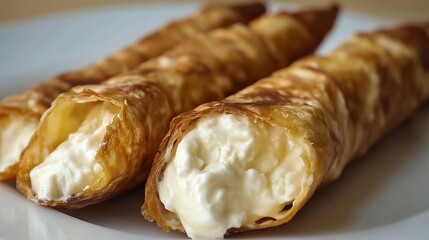 Sweet homemade cannoli stuffed with ricotta cheese cream
