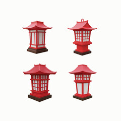 Elegant 3D Red Japanese Lanterns Architectural 3D Models for Design Inspiration