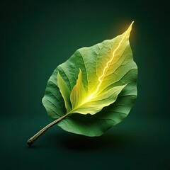 Leaf veins glowing with energy on a dark background
