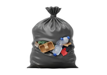 Isolated Black Trash Bag Filled with Recyclable Waste