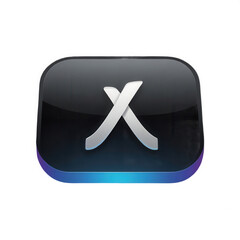 Obraz premium Glossy black icon with a white x symbol and blue gradient on the bottom