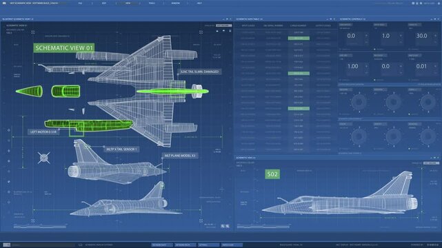 This is a detailed schematic of a jet aircraft, highlighting its design and key technical parameters