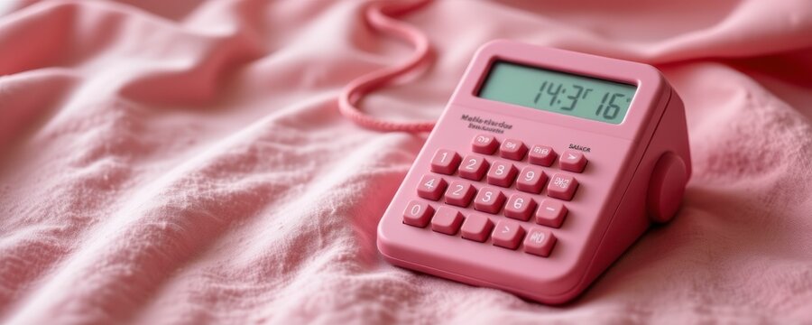 Pink Calculator on Soft Pink Fabric Background