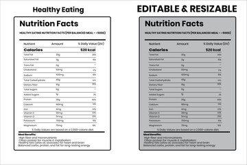Healthy Eating nutrition facts, nutrition facts, food label, calorie chart, protein infographic, healthy eating, vitamin chart, editable template, diet plan, meal prep nutrition, food packaging label