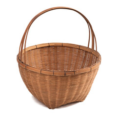 Empty old fashioned wicker basket on white background