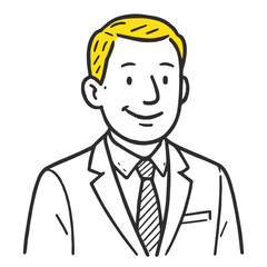 Outline Handdrawn Smiling Businessman Office Worker Illustration with Suit and Tie