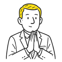 Line Art Style Man Praying Gesture Illustration with Suit and Tie