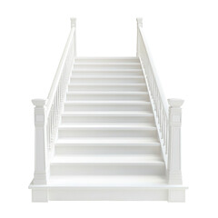White stairs are leading up to the top of an outdoor staircase, An outdoor staircase with white steps leads upward, isolated on transparent background