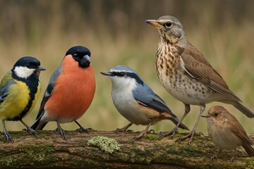 Fototapeta premium Colorful birds perched together.