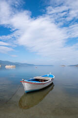 Naklejka premium Kapıkırı, Muğla, Turkey; Herakleia Ancient City or Latmos Herakleia in Lake Bafa is one of the urban settlements of the Ancient Ionian region. Fishing boats in Lake Bafa.