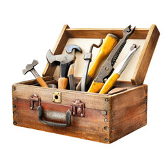 Vintage wooden toolbox filled with essential hand tools for diy projects and repair