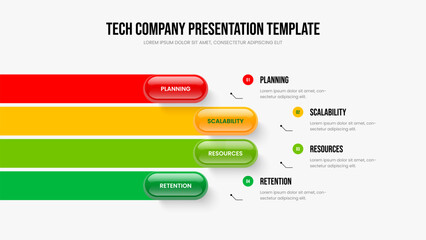 Fototapeta premium Company Portfolio 4 Element Infographic Presentation Layout. Professional Development Frame Template Vector Illustration. Enterprise Strategy Four Option Diagram Slideshow Design.