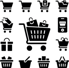 E-commerce and Shopping Icon Set – Online Store, Cart, Payment, and Delivery Symbols