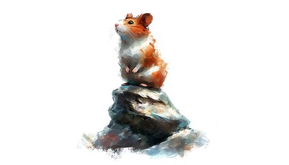 Adorable hamster standing on a rock looking up in artistic style illustration drawing