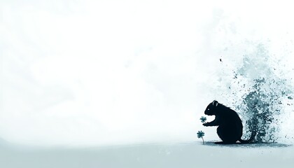 Imaginative rodent illustration with flowers on white background for creative projects