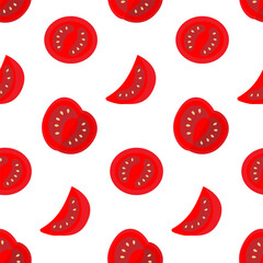 Hand Drawn Ripe Red Tomatoes Different slices Seamless Pattern Colorful Food Cards Thematic Backdrop