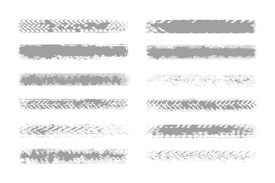 Tire Track Patterns: A set of detailed tire track patterns, showcasing diverse textures and designs, perfect for adding realistic elements to any project.