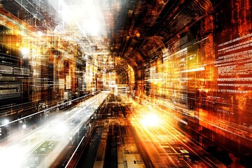 Digital data stream tunnel with abstract technology background for futuristic innovation