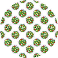 Salad of tomatoes slices, cheese cubes, olives, onion and greens Seamless Pattern on Circle Backdrop