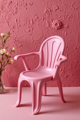 Pink Plastic Children's Armchair against Textured Pink Background